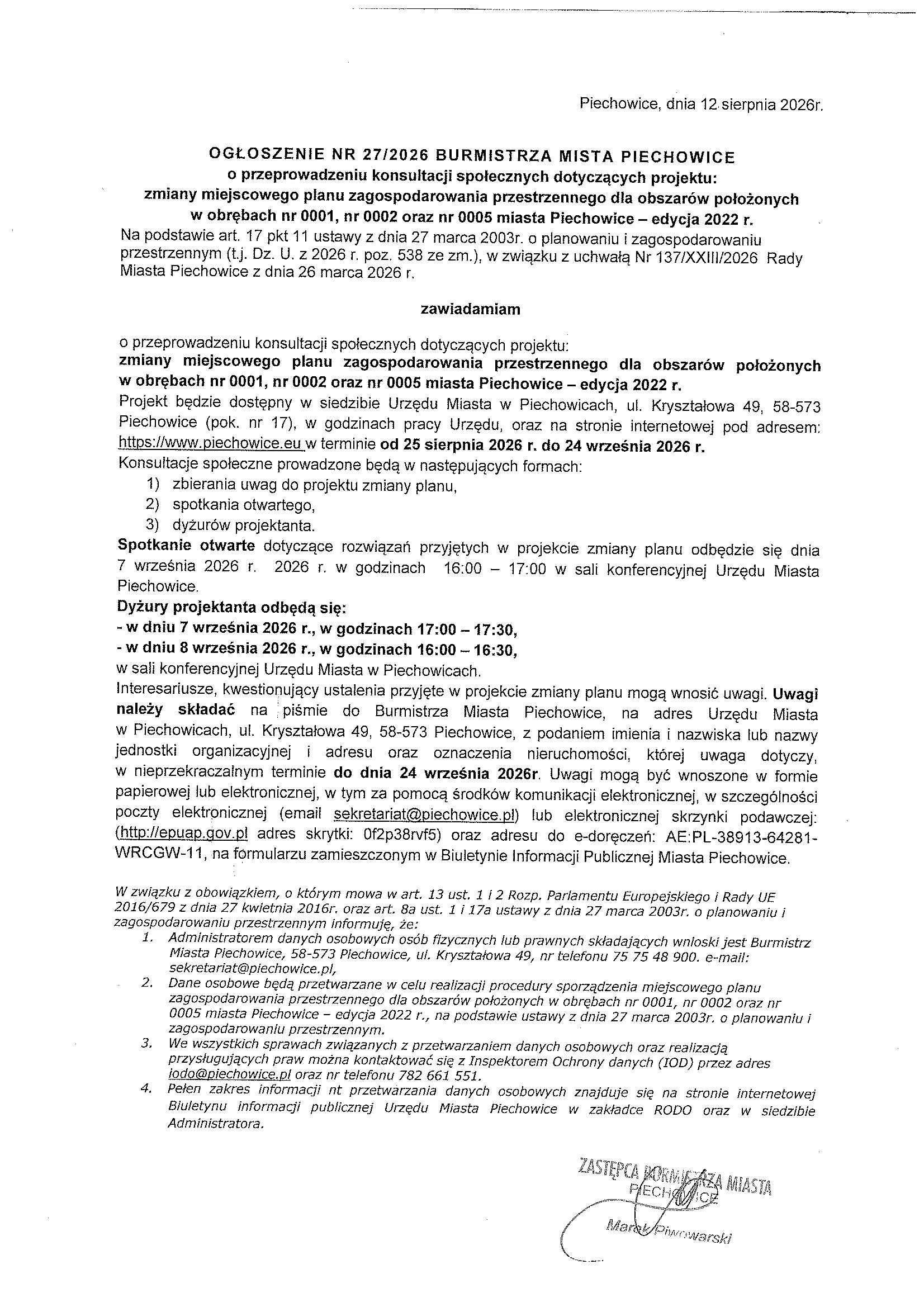 ogłoszenie MPZP